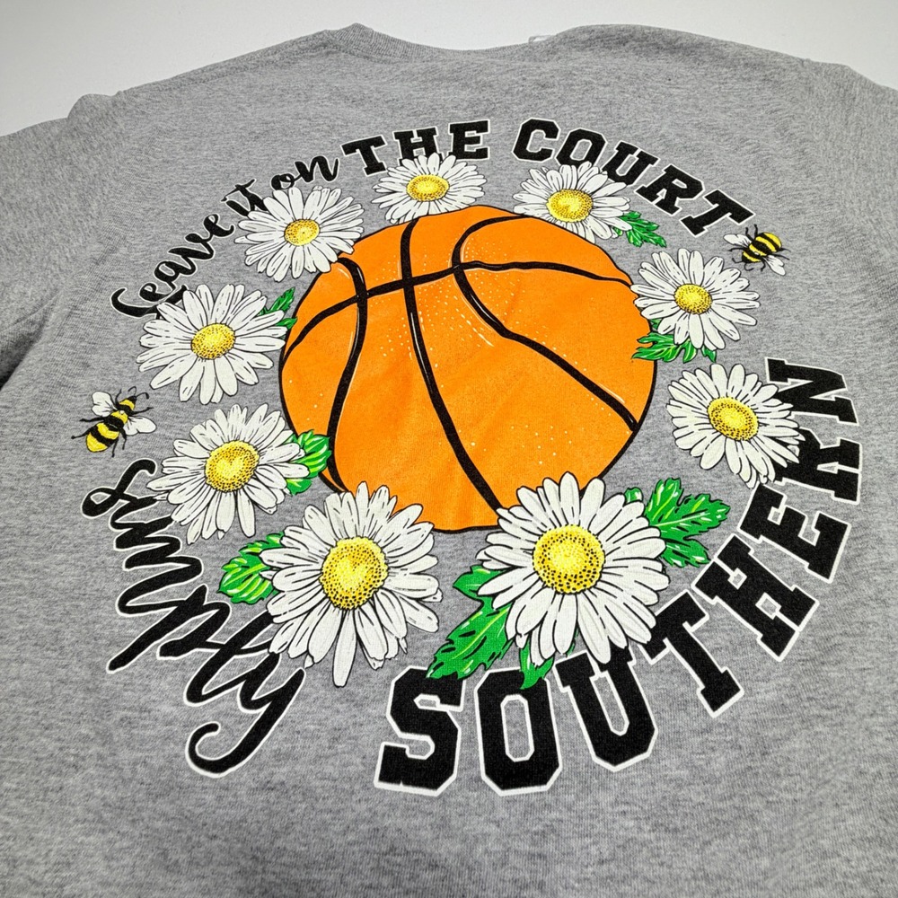 Simply Southern Basketball Daisy T Shirt Womens Small Gray Leave It On The Court